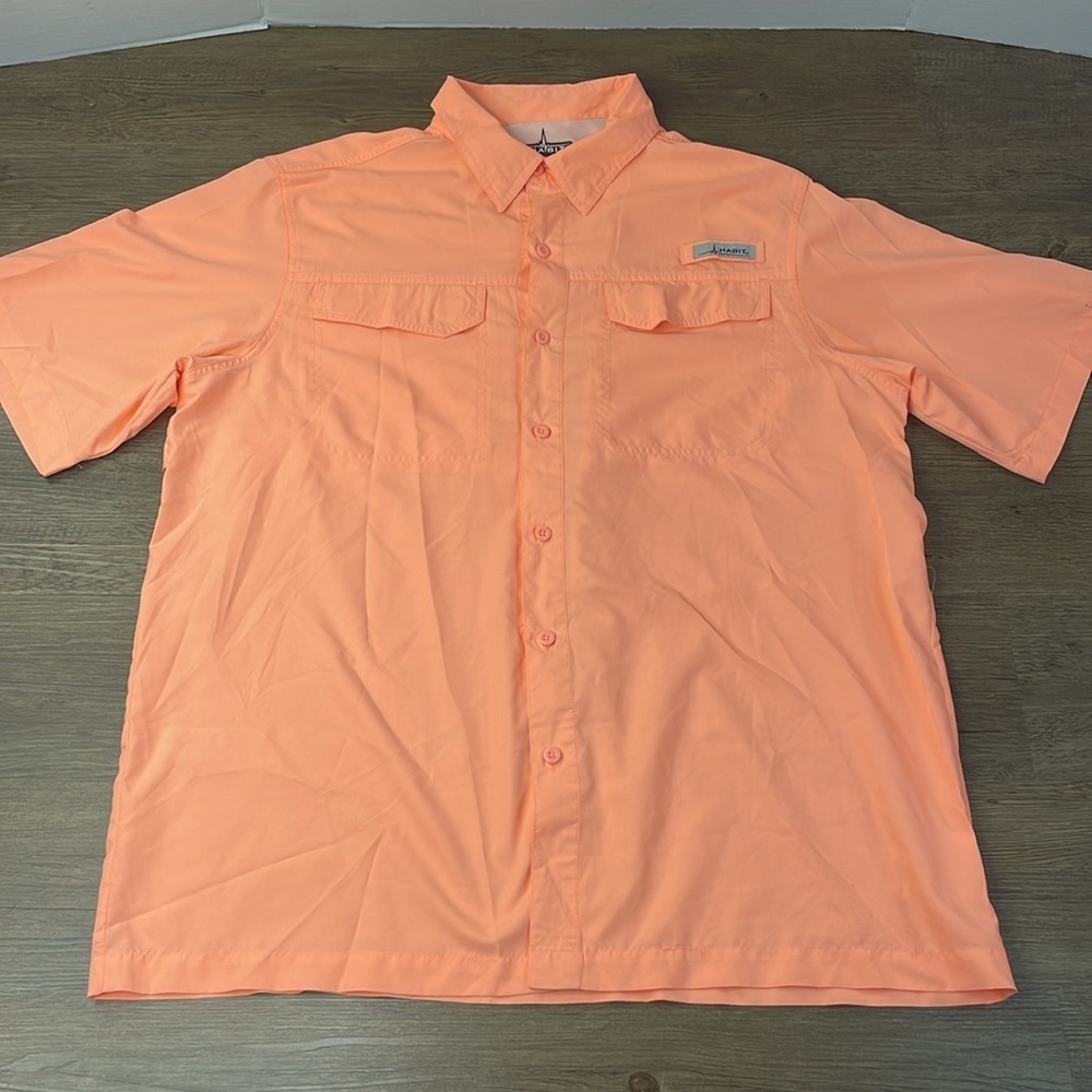 Habit Mens Neon Orange Peach Fishing Shirt, size Large